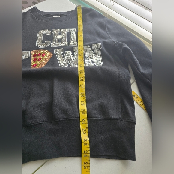 PINK Black Sequin Chi Town Chicago DeepDish Pizza Sweatshirt size S/P - Picture 6 of 13